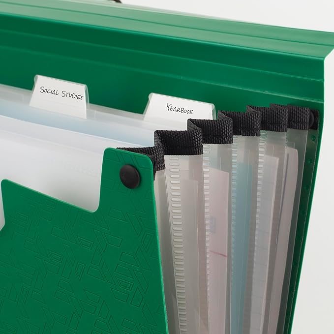 Five Star Expanding File Organizer, 6-Pocket Accordian File Organizer, Bungee Closure, Holds 8-1/2" x 11" Paper, Forest Green (350100D-ECM)