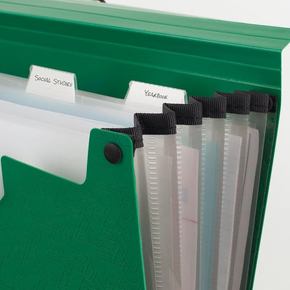 Five Star Expanding File Organizer, 6-Pocket Accordian File Organizer, Bungee Closure, Holds 8-1/2" x 11" Paper, Forest Green (350100D-ECM)