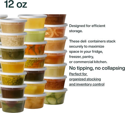 ProTakeOut 12oz [240 set] Heavy Duty Plastic Deli Container | BPA-Free Food Storage with Airtight Leak‑Proof Lids | Microwave, Freezer & Dishwasher Safe – Stackable, Bulk Reusable Soup & Meal Prep Tub