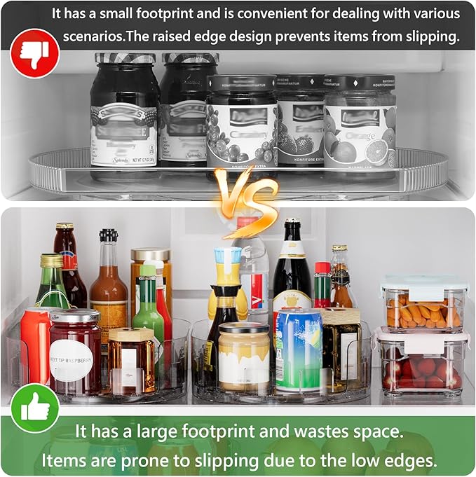 360° Rotating Lazy Susan for Refrigerator, 13.5''x8.5'' Clear Lazy Susan Turntable for Refrigerator Organizers and Storage, Kitchen, Table Top, Cabinet, Pantry, Countertop, 1 Pack