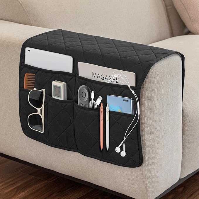 Gloserin Remote Control Holder for Recliner,Armchair Caddy,Non Slip Sofa Armrest Storage Organizer for Recliner Couch with 6 Pockets for TV Remote,Cell Phone,Magazine (Black)