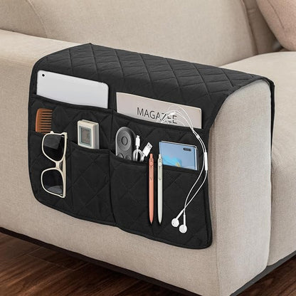Gloserin Remote Control Holder for Recliner,Armchair Caddy,Non Slip Sofa Armrest Storage Organizer for Recliner Couch with 6 Pockets for TV Remote,Cell Phone,Magazine (Black)