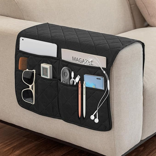Gloserin Remote Control Holder for Recliner,Armchair Caddy,Non Slip Sofa Armrest Storage Organizer for Recliner Couch with 6 Pockets for TV Remote,Cell Phone,Magazine (Black)