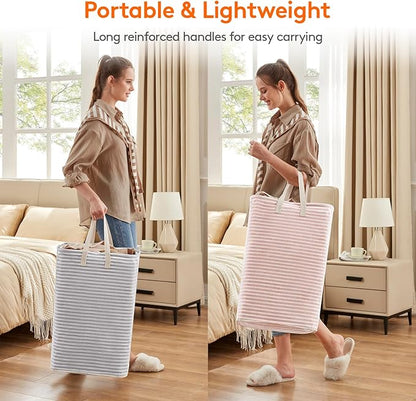 Lifewit 2 Pack Laundry Hamper Large Collapsible Laundry Baskets, Freestanding Waterproof Clothes Hamper with Easy Carry Handles in Laundry Room Bedroom Bathroom College Dorm, Grey&Pink, 2 x 80L