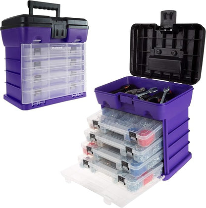 Storage and Tool Box-Durable Organizer Utility Box-4 Drawers with 19 Compartments Each for Hardware, Fish Tackle, Beads, and More by Stalwart (Purple)