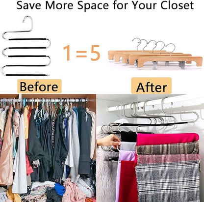 Skroad Pants Hangers Space Saving,3 Pack S-Type Non-Slip Stainless Steel Clothes Pants Hangers Closet Organizers and Storage, Closet Organizer Hanger Organizer for Scarf Jeans Trousers Towels Leggings