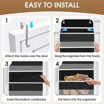 2 Pack Over The Door Organizer, Hanging Storage Organizer with Clear Window, 40lb Ultra Sturdy Large Capacity Room Organizer for Pantry Laundry Bathroom Nursery Closet (Black)