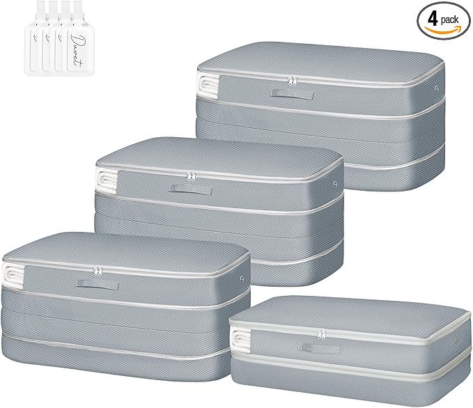 Easortm Comforter Storage Bag - Large Capacity Bedding Storage Bags Ultra Space Saving Self Compression Organizer, Washable Compression Bags for Storage Comforter Blanket Duvet Pillow, 4-Pack, Grey