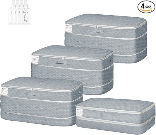 Easortm Comforter Storage Bag - Large Capacity Bedding Storage Bags Ultra Space Saving Self Compression Organizer, Washable Compression Bags for Storage Comforter Blanket Duvet Pillow, 4-Pack, Grey