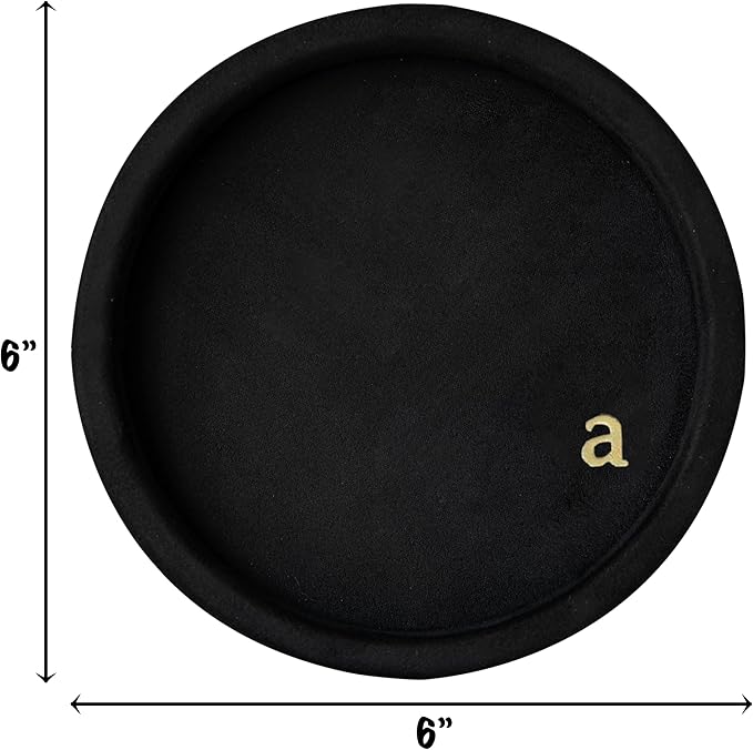 COLLECTIVE HOME - Velvet Jewelry Tray, 6" Monogrammed Jewelry Dish, Smooth Velour Display Dish for Rings, Earrings, Necklaces, Makeup, Personalized Gifts for Women (Black-a)