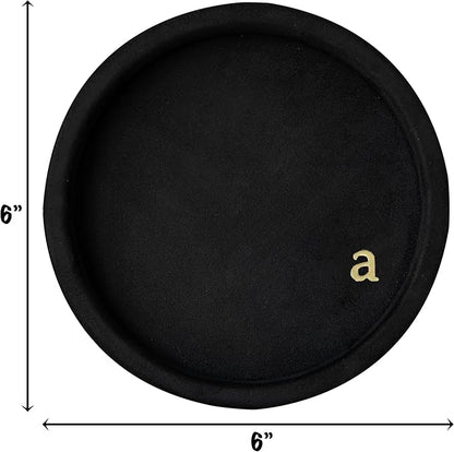 COLLECTIVE HOME - Velvet Jewelry Tray, 6" Monogrammed Jewelry Dish, Smooth Velour Display Dish for Rings, Earrings, Necklaces, Makeup, Personalized Gifts for Women (Black-a)