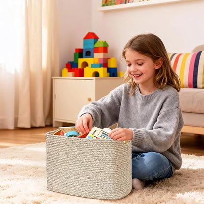 3 Pack Cube Storage Bin, 17”x12”x12” Cotton Rope Woven Baskets for Organizing Toys Clothes Towels, Square Gift Storage Baskets for Shelf, Nursery, Closet, Bathroom, Pantry (Jute)