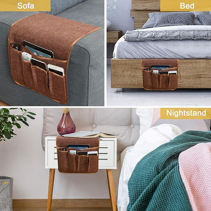 Sixyotie Sofa Armrest Organizer,Non-Slip Remote Control Holders for Recliner Couch,Chair Armchair Caddy with 5 Pockets for Table,Cell Phone,Ipad,Magazines,Books (13x35In, Coffee)