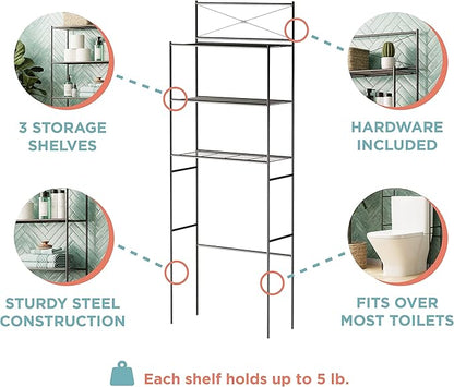 Zenna Home Over the Toilet Storage Shelf Space Saver, Behind Toilet Bathroom Organizer and Storage, Metal Bathroom Organizer with 3 Shelves, Oil Rubbed Bronze