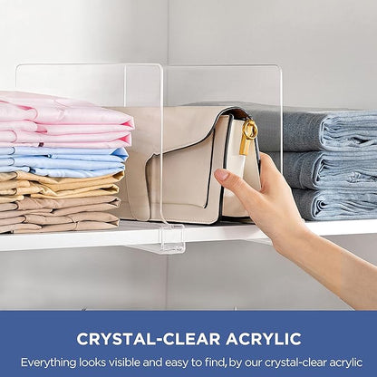 10 Pack 12 Inches [Extra Tall Version] Clear Shelf Dividers for Organization, Acrylic Closet Shelf Vertical Shelves Organizer for Bedroom, Kitchen and Office