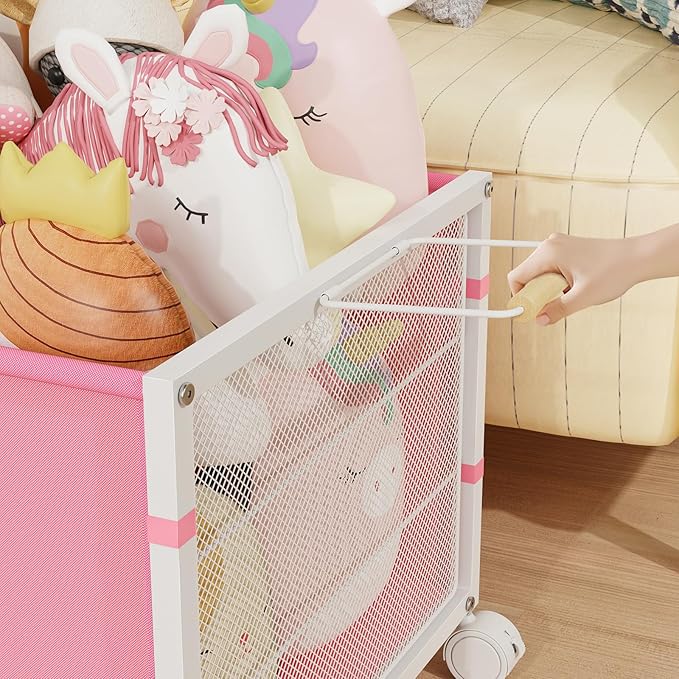 Large Toy Box, Toy Storage Organizer for Kids, Toy Chest for Toddlers with 360° Wheels, Toybox for Living Room, Oxford Cloth Toy Box for Boys, Girls, Stuffed Animals, Clothes