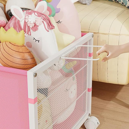 Large Toy Box, Toy Storage Organizer for Kids, Toy Chest for Toddlers with 360° Wheels, Toybox for Living Room, Oxford Cloth Toy Box for Boys, Girls, Stuffed Animals, Clothes