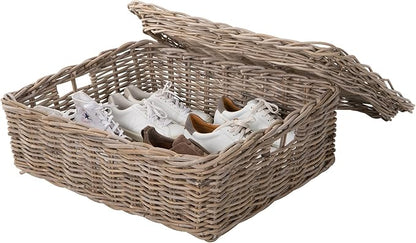 Kouboo Rectangular Underbed Storage Bin with Lid - Rattan Basket for Clothes, Blankets, Pillows - Lightweight Wicker Storage Unit - 9 in. H 26.5 in. L x 21 in. W - from