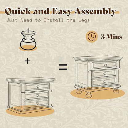 AMERLIFE Fully Assembled Nightstand, Solid Wood End Table with 2 Storage Drawers, 26" Extra Large Traditional Bedside Cabinet for Bedroom, Light Brown