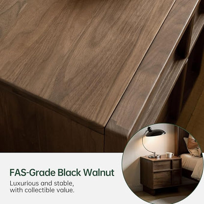 YESWOOD Solid Wood Nightstand Set of 2, Walnut Nightstand with Drawers, Mid Century Modern Nightstands, Wood Bedside Table for Small Space. Boho Night Stand, Fluted Night Stands for Bedroom, 18.90" H