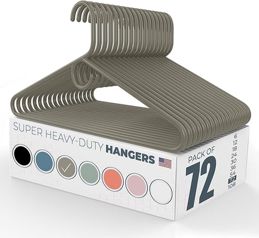 Neaties Super Heavy Duty Clothes Hangers 50+ Pack (72 Count) – Made in The USA - 10lb Capacity, Thick Plastic Hangers for Pants, Coats, Jackets, Jeans and Adult Clothing – Gray