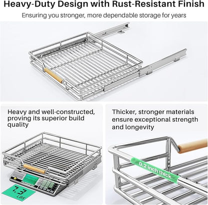 Pull out Cabinet Organizer, 18"W X 21"D, Heavy Duty Smooth Sliding Under Cabinet Shelves for Pots and Pans, Full-Extension Roll out Drawers, Slide out Organization for Home Kitchen Pantry