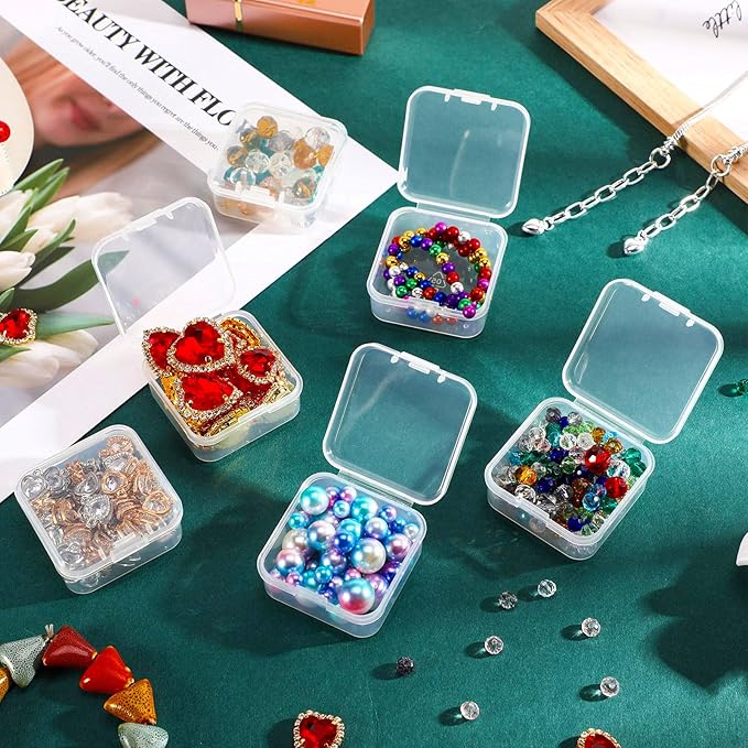 Jetec 6 Pieces Mini Plastic Clear Beads Storage Containers Box for Collecting Small Items, Beads, Jewelry, Business Cards, Game Pieces, Crafts (2.9 x 2.9 x 1 Inch)