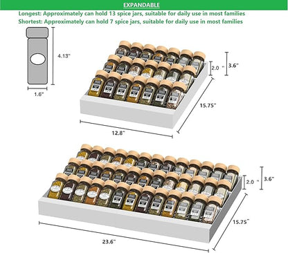 Wobmmi Expandable Metal Spice Drawer Organizer,3-Tier,Slanted Seasoning Jars Tray for Kitchen Cabinet Drawers Insert/Countertop (Jars not included)-3Tier,1pack/White