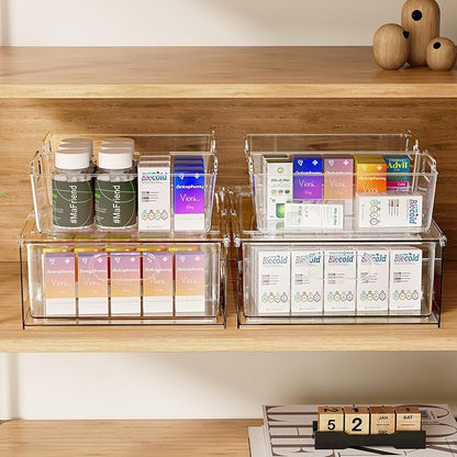 Greenby Refrigerator Organizer Bins with Pull-out Drawer 6 Pack Stackable Clear Fridge Drawer Organizer Fruit Vegetable Storage Containers for Kitchen Pantry Organization (2 Large+4 Medium)