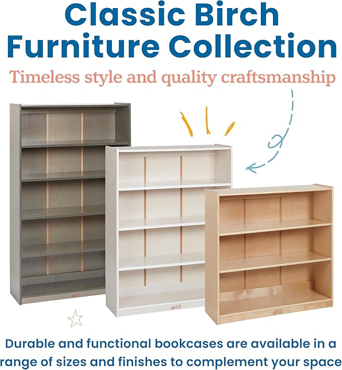 ECR4Kids Wooden Classic Bookcase with Adjustable Shelves, 36in, Classroom Bookshelf, White Wash