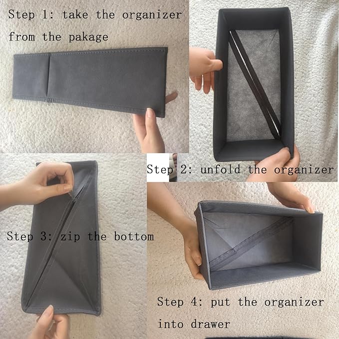 Drawer Organizer Set of 3, Foldable Fabric Storage Boxes 11"x5.5"x4.8", Underwear Socks Dividers for Dresser Closet Wardrobe Bra Panty Leggings, Khaki