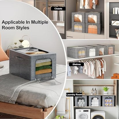 GoMaihe Clothes Storage Bins Metal Frame: 6-Pack Compact Stackable Closet Storage Bin with Lid & Clear Window, Space Saving Organizer for Sweaters Kids Clothing (Dorm/Closet 27L)