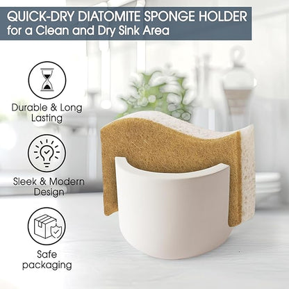MOPHONICHOME Sponge Holder, Stone Sponge Holder for Kitchen Sink - Diatomite Kitchen Sink Caddy, Quick Dry, Super Absorbent, Modern Design, Cream