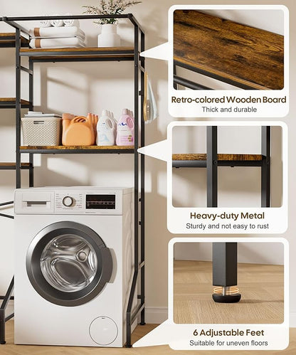 Homde Over The Washer and Dryer Storage Shelf, 5-Tier Heavy Duty Laundry Room Organizer Standing Shelf with Hanger Rod & Anti-Tip, Space Saving Rust Proof Shelving for Bathroom, Balcony