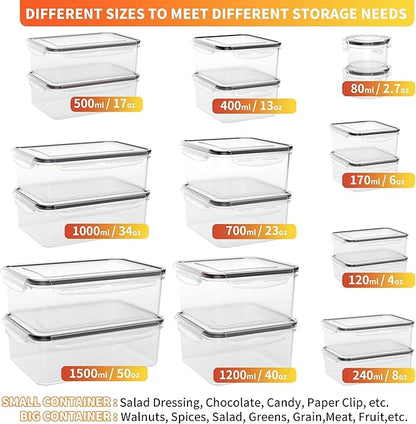GEIKR 40 PCS Plastic Food Storage Containers with Lids Airtight, BPA-Free Leakproof Meal Prep Containers Reusable,Microwave & Dishwasher & Freezer Safe,Includes Labels & Pen