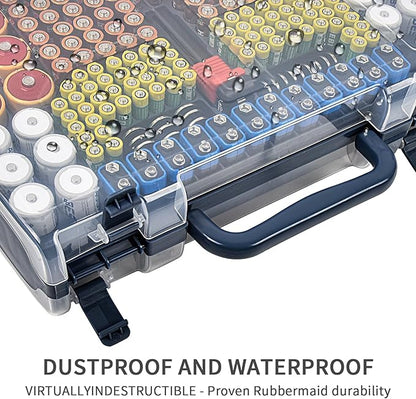 Battery Organizer Storage Holder Box Case with Tester- 269 Batteries Double-Sided Variety Pack, Holds AA AAA 4A C D Cell 9V 3V Lithium LR44 CR2 CR123 CR1632 18650 Button- Blue (Box Only)