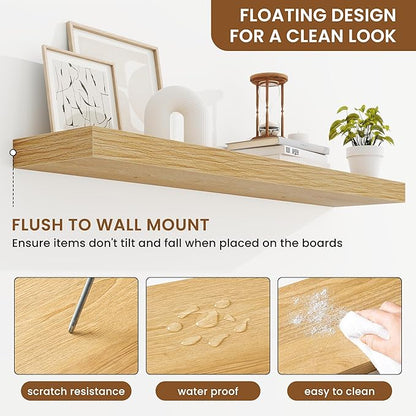 fuqing Floating Shelves for Wall, Wall Mounted Wood Floating Shelf with Invisible Brackets for Living Room, Bathroom, Bedroom, Kitchen Storage and Decor, 40 Inch Set of 2, Oak