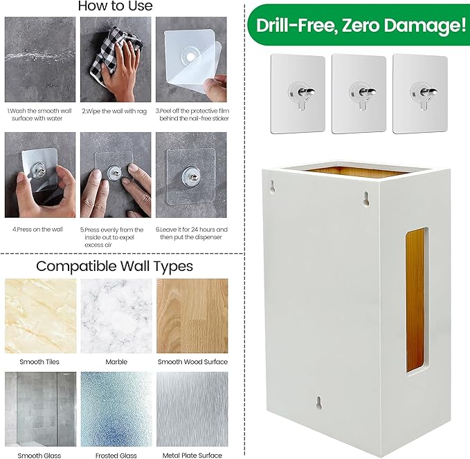 Extra Large White Bamboo Grocery Bag Holder for Plastic Bags, Under Sink Cabinet or Wall Mounted Organizer, Space-Saving Bag Dispenser for Kitchen, Pantry, Laundry Room, Garage