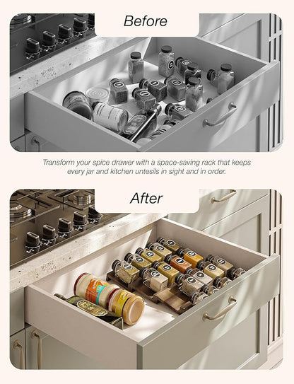 Tinamo Acacia Wooden Spice Rack Organizer for Cabinet - Spice Drawer Insert, Spice Organization for Cabinet, Seasoning Organizer, Spice Holder Pack of 8 (Walnut, Pack 4)