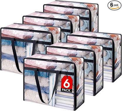 Lifewit 6 Pack Clear Clothes Storage Bags, 40L Plastic Blanket Storage Bag, Vinyl Foldable Moving Bags with Zipper, Closet Organizers and Storage Containers for Bedding, Duvet, Comforter