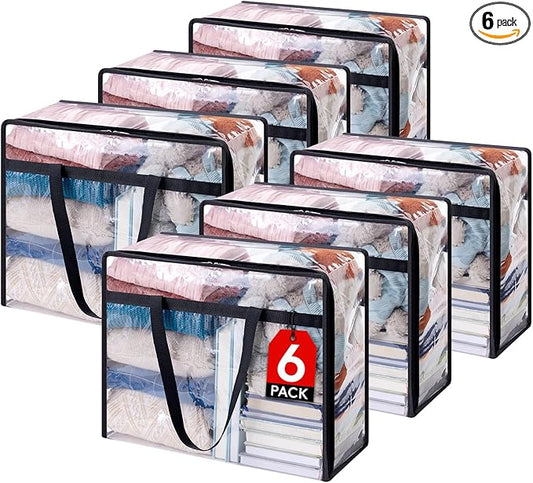 Lifewit 6 Pack Clear Clothes Storage Bags, 40L Plastic Blanket Storage Bag, Vinyl Foldable Moving Bags with Zipper, Closet Organizers and Storage Containers for Bedding, Duvet, Comforter