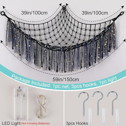FIOBEE Stuffed Animals Net or Hammock with LED Light, Toy Hammock Hanging Stuffed Animals Storage Organizer Holder Room Décor for Nursery Kids Bedroom