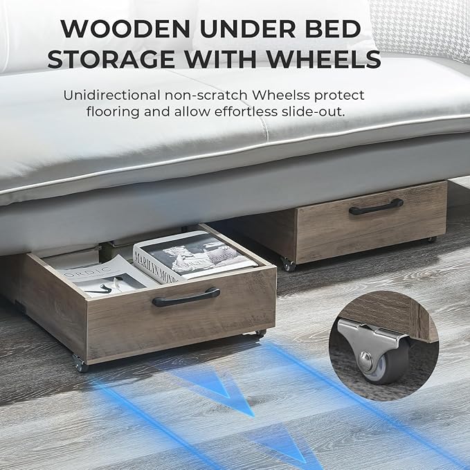 TIOPGHAD Under Bed Storage with Wheels, 2-Pack Under Bed Shoe Storage Organizer Drawer, Composite Wood Organizer for Shoes Clothes Containers in Bedroom for Clothes,Shoes(Grey)