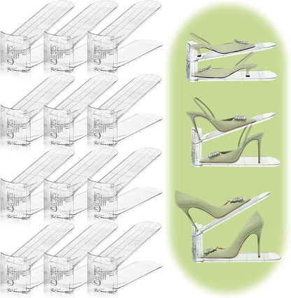 Shoe Slots Organizer,12 Pack Transparent Shoe Stacker Adjustable Shoe Slot Organizer Space Saver Shoe Rack Holder Shoe Storage Organizers for Closet,Transparent