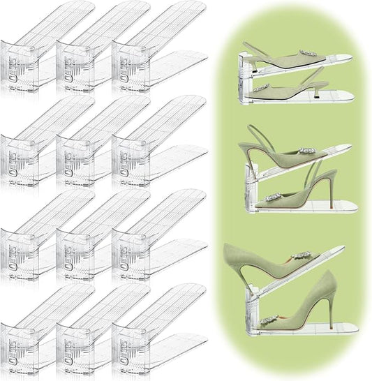 Shoe Slots Organizer,12 Pack Transparent Shoe Stacker Adjustable Shoe Slot Organizer Space Saver Shoe Rack Holder Shoe Storage Organizers for Closet,Transparent