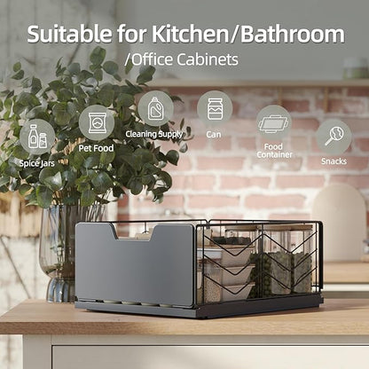 NETEL Pull Out Cabinet Organizer, 2 Pack No Drill Slide Out Drawers for Kitchen Cabinets, Metal Pantry Pull Out Shelves, Kitchen Cabinet Organizer, Pull Out Home Organizers, 11.8" W X 15.7" D X 6.9" H