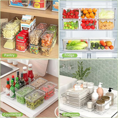 13 Pack Fridge Organizers Bins and Storage, PBA Free Refrigerator Organizer with Lids, Stackable Food Storage Bins for Kitchen, Countertops, Cabinets, Fridge, Drinks, Fruits, Vegetable
