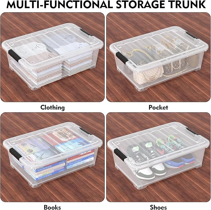 Uumitty 20 Quart Under Bed Shoe Storage Container Bin with Wheels for Underbed, Home or Office Organization, Set of 4