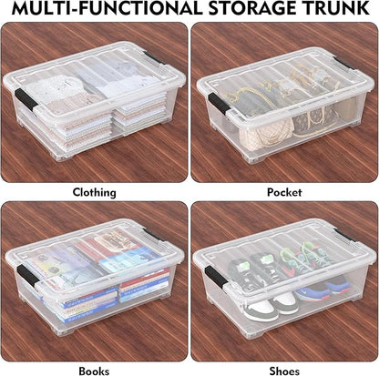 Uumitty 20 Quart Under Bed Shoe Storage Container Bin with Wheels for Underbed, Home or Office Organization, Set of 4