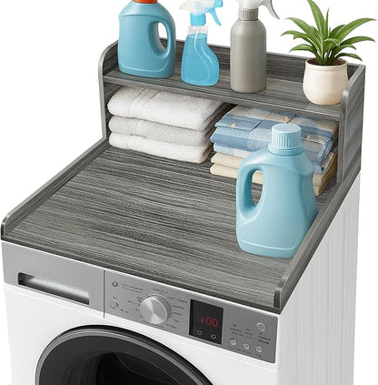 Royxen Washer Dryer Countertop with Shelf,2-Tier Laundry Countertop for Single Washer and Dryer,Soild Wood Core Washer Dryer Topper for Laundry Room Organization (Eucalyptus)